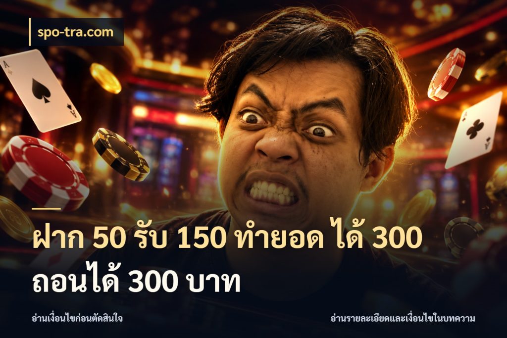 ฝาก 50 รับ 150 ทํายอด ได้ 300 ถอนได้ 300 บาท โปรกับเกมที่ชอบเลือกให้ตรงสไตล์ กับ spo-tra.com
